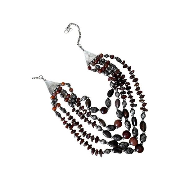 Vintage Agate and Silver Natural Stone Bead Necklace with Sterling Accents - Picture 5 of 7